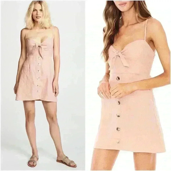 Faithfull the Brand Dresses & Skirts - Faithful the Brand Rodeo Pink Linen Button Up Tie-Front Mini Skater Summer Dress